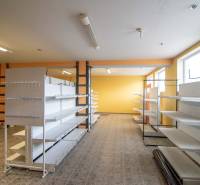 Interiér s regály, sklady a haly, podlaha s dřevěným dekorem.