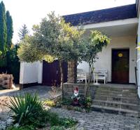 Exteriér rodinného domu v Ivanke pri Dunaji s terasou, zahradním trpaslíkem a stromem.