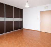 Prostorný vstup s vestavěnou skříní a dlažbou v 2pokojovém bytě.