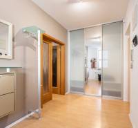 V 3-pokojovém bytě je předsíň s vestavěnou skříní a podlahou s dřevěným dekorem.