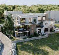 Rekreační apartmán v Murteru se nachází v přírodním prostředí s kamennými ploty.