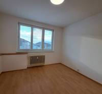 Pokoj ve čtyřpokojovém bytě s podlahou s dřevěným dekorem a velkým oknem.