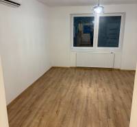 Pokoj ve 3-pokojovém bytě s oknem, svítidlem a podlahou s dřevěným dekorem.