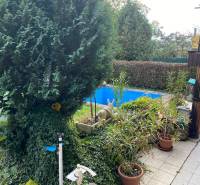 Zahrada chaty v Košicích - městské části Vyšné Opátske s bazénem a rostlinami.