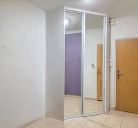 Vstupní hala v 2-pokojovém bytě s dlažbou a zrcadlem na skříni.