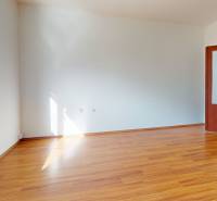 Pokoj v 3-pokojovém bytě s podlahou s dřevěným dekorem a světlými stěnami.