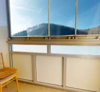 Zasklený balkon s krásným výhledem na přírodu z 3pokojového bytu.
