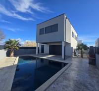 Vila v Zukve, Vrsi s bazénem a palmou na dvoře.