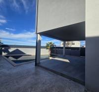 Vila na ulici Zukve, Vrsi, s terasou a bazénem obklopená palmami.