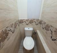Koupelna s květinovým obkladem v 2pokojovém bytě.