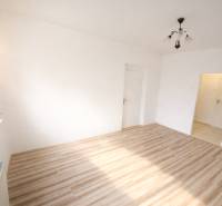 Pokoj v 2-pokojovém bytě s podlahou s dřevěným dekorem a svítidlem.