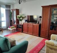 Obývací pokoj v 2pokojovém bytě s podlahou s dřevěným dekorem a pohodlným nábytkem.