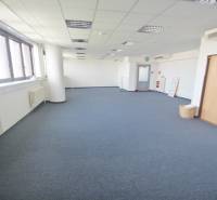 Prostorné kanceláře s modrým kobercem a okny na Kutlíkově ulici v Bratislavě-Lúky.