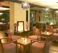 Stylové kanceláře s podlahou s dřevěným dekorem, pohodlným sezením a ambientním osvětlením.