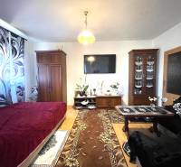 Obývací pokoj v jednopokojovém bytě s podlahou s dřevěným dekorem a nábytkem.