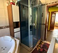 Koupelna s vanou a sprchovým koutem v rodinném domě.