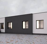 Rodinný dům v Trnavě s bílou a tmavou fasádou, dlažbou a zaparkovaným autem.