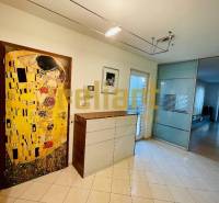 Interiér rodinného domu s dlaždicovým povrchem a obrazem na stěně.