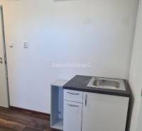 Kancelář s klimatizací, umyvadlem a podlahou s dřevěným dekorem.