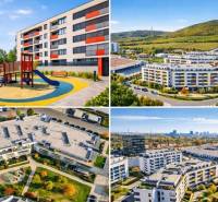 Bytový komplex na Malokrasňanské ulici v Bratislavě - Rači se zelení a hřištěm.