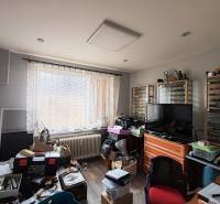 Pokoj ve 4pokojovém bytě s podlahou s dřevěným dekorem a množstvím úložných boxů.