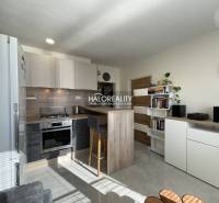 Kuchyně v 1-pokojovém bytě s prosvětleným interiérem a pultem na sezení.