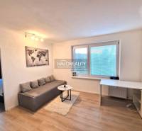 Světlý obývací pokoj v 3-pokojovém bytě s podlahou s dřevěným dekorem a jídelním stolem.