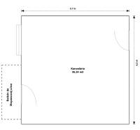 Půdorys kanceláře 35,34 m² s balkonem do Moyzesovy ulice, městská část Staré Město, Košice.