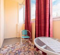 Zasklená lodžie s kobercem a židlí v 1-pokojovém bytě.