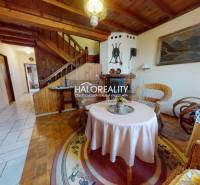 Rodinný dům s podlahou s dřevěným dekorem, ratanový nábytek, krb, koberec, dřevěný strop.