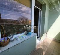 Balkon 3-pokojového bytu s květináči a výhledem na město Partizánske.