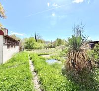 Zahrada rodinného domu na Puškinově ulici v Partizánském s trávníkem a keři.