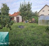 Zahrada s ovocnými stromy a skleníkem u rodinného domu na ulici v Tureň.