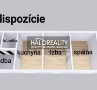 Půdorys rodinného domu v Malackách s obývacím pokojem, kuchyní a ložnicí.