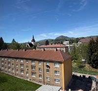 Pohled na Lipovou ulici v Handlové s obytným domem u 1-pokojového bytu.