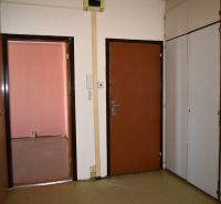 Vstupní chodba ve 3-pokojovém bytě se dvěma dveřmi a úložným prostorem.