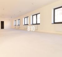 Prostorné kanceláře s velkými okny a světlým interiérem, ideální pro pracovní prostředí.