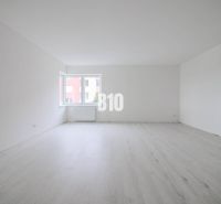Prostorný 1-pokojový byt se světlými stěnami a dřevěnou podlahou pro moderní bydlení.