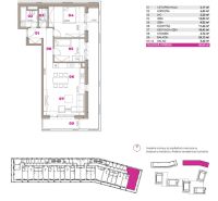 Půdorys 3-pokojového bytu v Bratislavě - Ružinově zahrnuje pokoje, kuchyň a balkon.