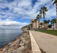 Pobřežní promenáda s palmami u Rekreačního apartmánu v La Manga del Mar Menor, Španělsko.