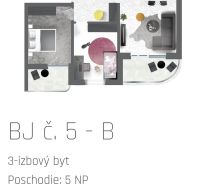 Půdorys 3pokojového bytu s moderním nábytkem a vybavením, cena 163990 €.