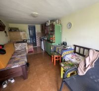 Obývací pokoj v rodinném domě s podlahou s dřevěným dekorem a barevným nábytkem.