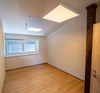 Pokoj s podlahou s dřevěným dekorem a čtvercovými svítidly, Zvláštní nemovitosti.