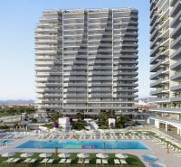 Rekreační apartmán v Canet d'En Berenguer se zahradou a bazénem u obytných věží.