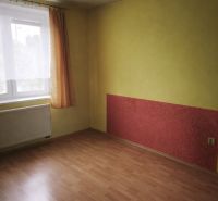 Pokoj v rodinném domě s podlahou s dřevěným dekorem a barevnou stěnou.