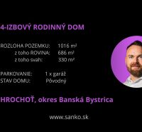 4pokojový rodinný dům v Hrochoti, Na záhumnie, rozloha pozemku 1016 m², původní stav.