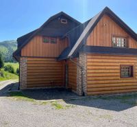 Rodinný dům ve Velkém Borovém s dřevem a kamenem obloženým exteriérem u lesa.