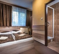 Pohodlný pokoj s postelí, koberec, koupelna v hotelu a penziony.