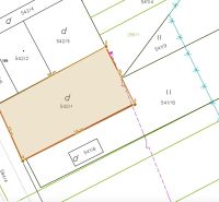 Katastrální mapa pozemků v Gôtovanech, zvýrazněné rekreační pozemky s parcelním číslem.