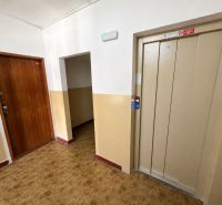 Vstupní chodba 3pokojového bytu s výtahem a podlahou s dřevěným dekorem.